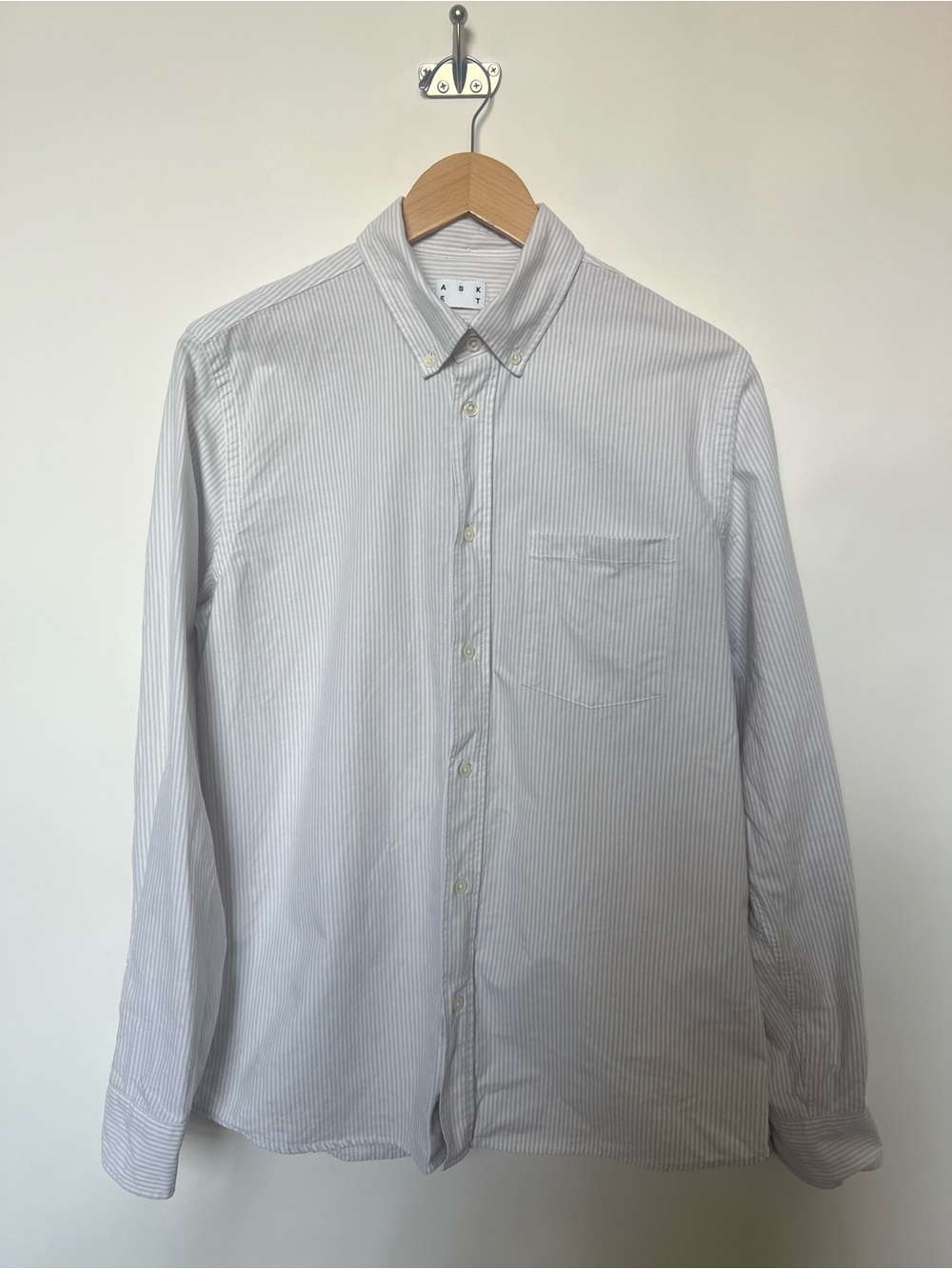 ASKET The Oxford Shirt Gray White Stripe Organic Cotton Button Down Medium